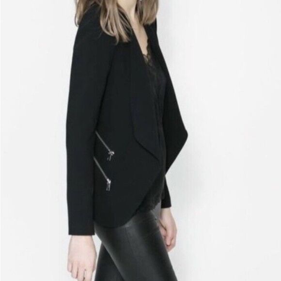 Zara Jackets & Blazers - ZARA Black Double Zipper Waterfall Blazer Size Small